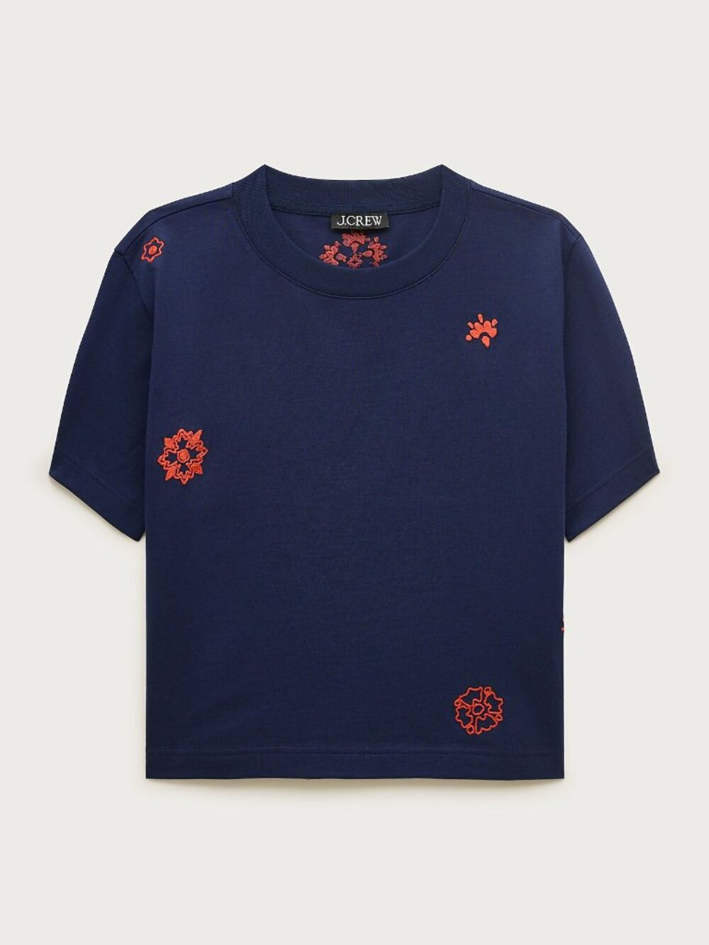 J.Crew Boyfriend jersey relaxed cropped T-shirt with floral chain stitch | Small